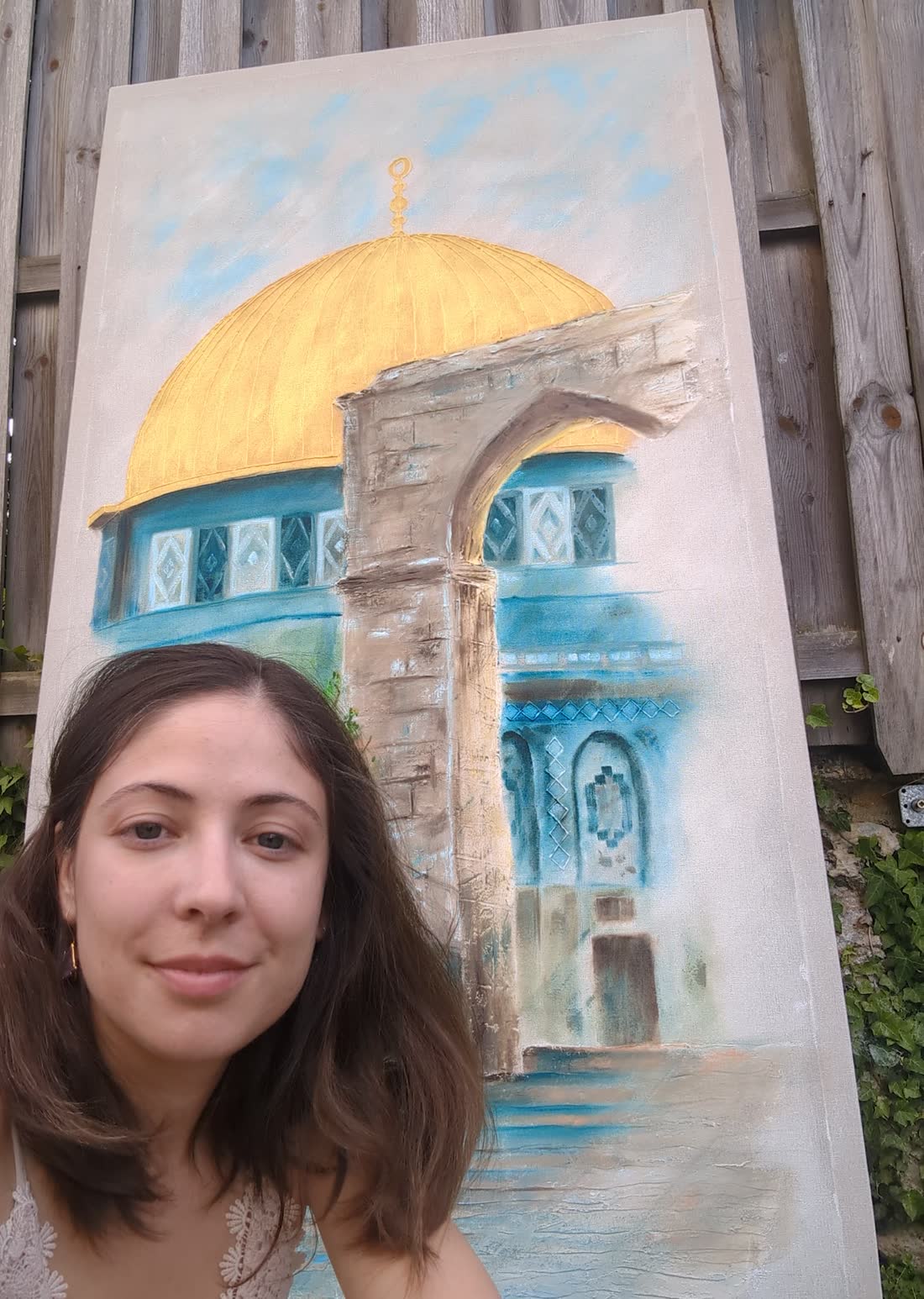 The whole canvas photographed outdoors in daylight.